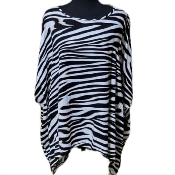 Black & White Zebra Print East Fifth Oversized Rayon Tunic Blouse, Size L - Picture 1 of 6